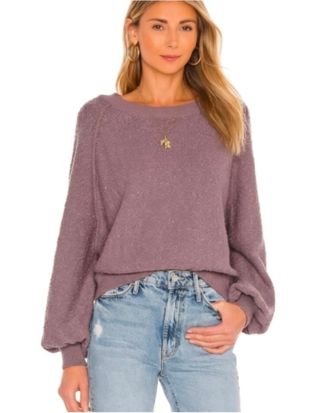 Free People Mauve Sweater Found My Friend Boucle Purple Women's Size XS NWT